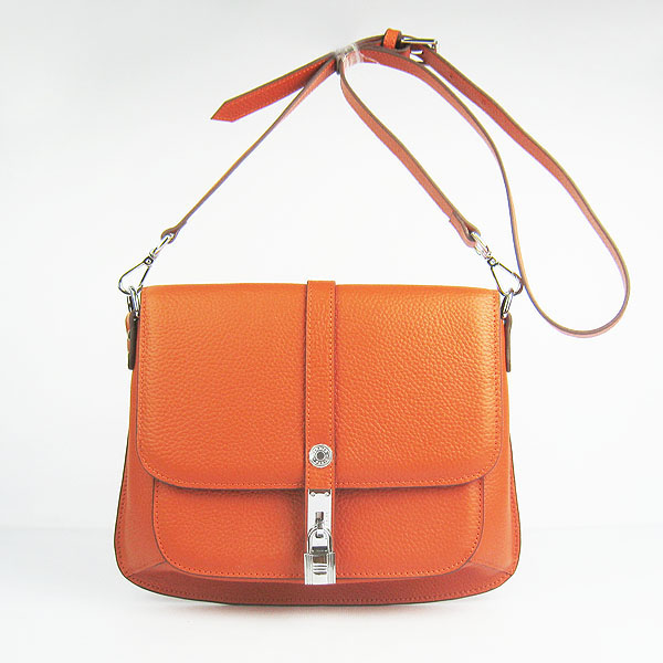 Fake Hermes Togo Leather Messenger Bag Orange 8079